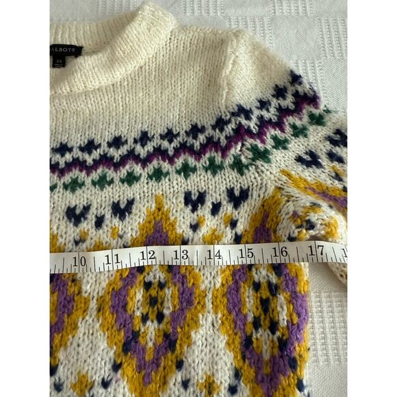 Y2K Talbots Cream Retro Fair Isle Ski Lodge Sweater Wool Blend Cozy Nordic XS - Picture 3 of 5